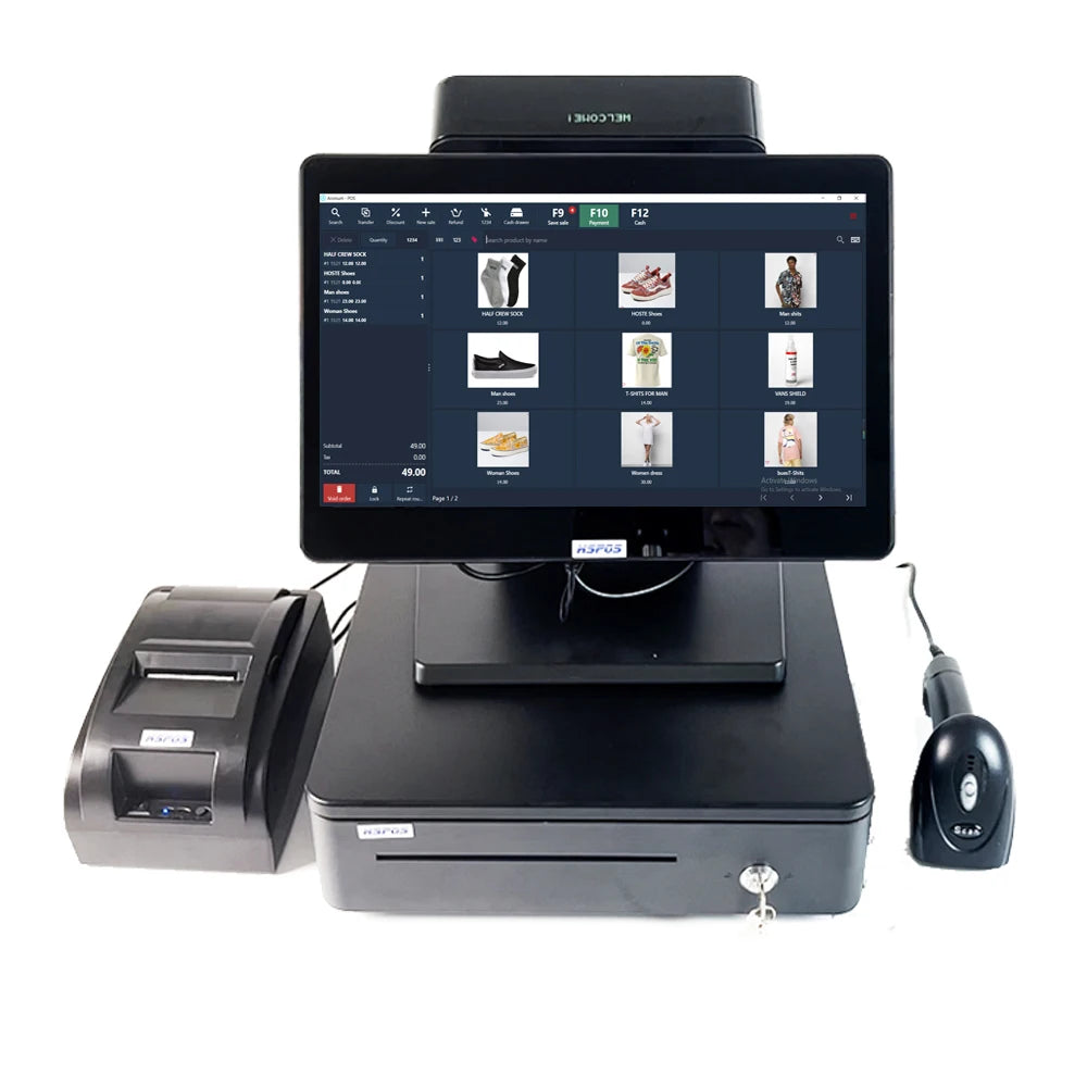 All in One POS System Cash Register 14 Inch Touch Screen With Printer Scanner and Cash Box