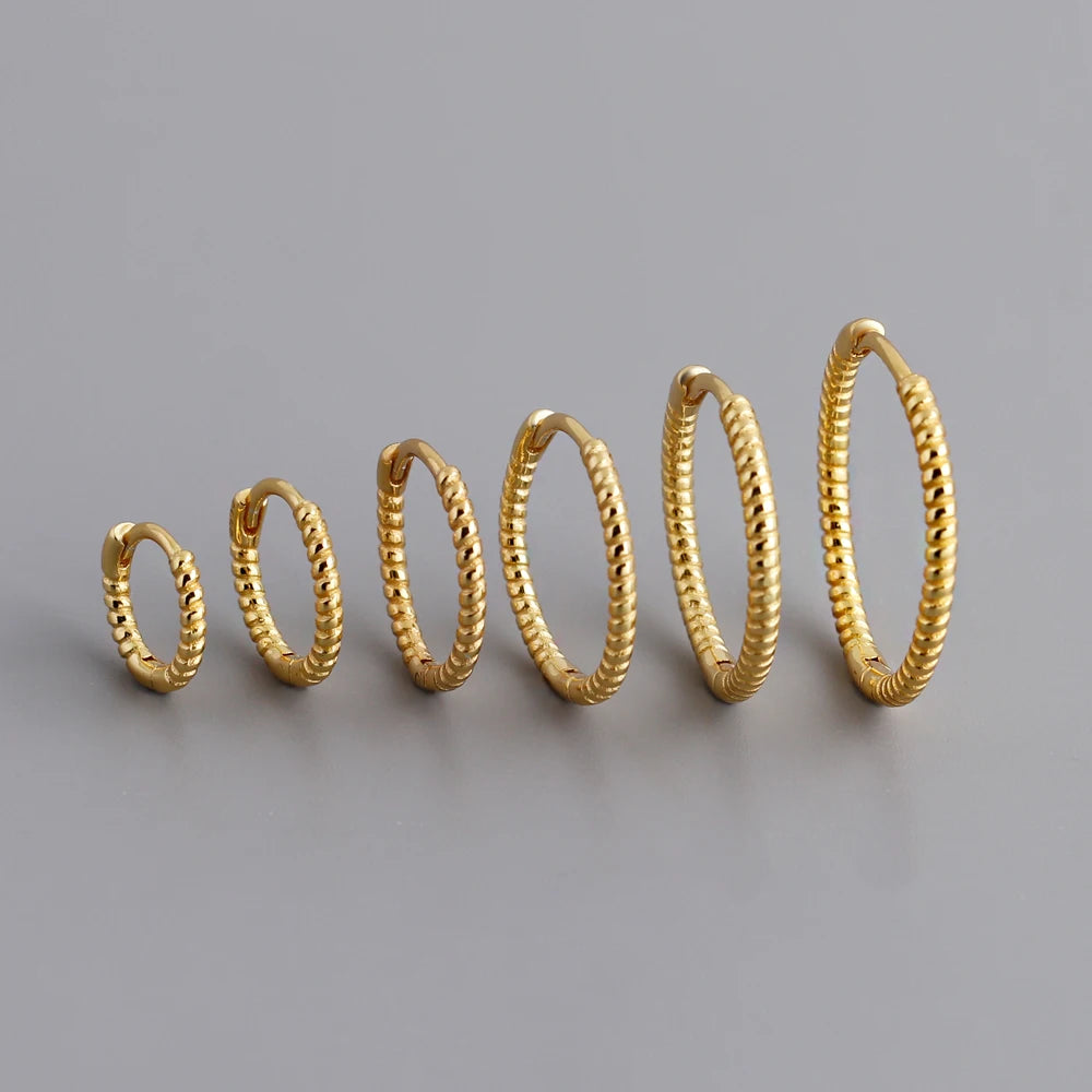 2024 NEW Fashion 925 Jewelry Sterling Silver Simple Round Different Size Geometry Twist Gold Plated Hoop Earring for Women