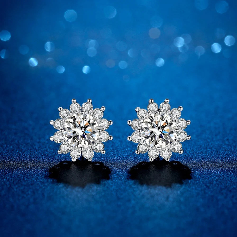 Dazzling Cubic Zirconia Sunflower Shape Earrings S925 Sterling Silver 8mm Stud Earrings for Women Jewelry Daily Wear Jewelry