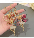 Butterfly Wing Fairy Angel Keychain Rhinestone Diamond Dancing Ballet Girl fairy Metal Keychain Key Ring for Women Handbag Charm