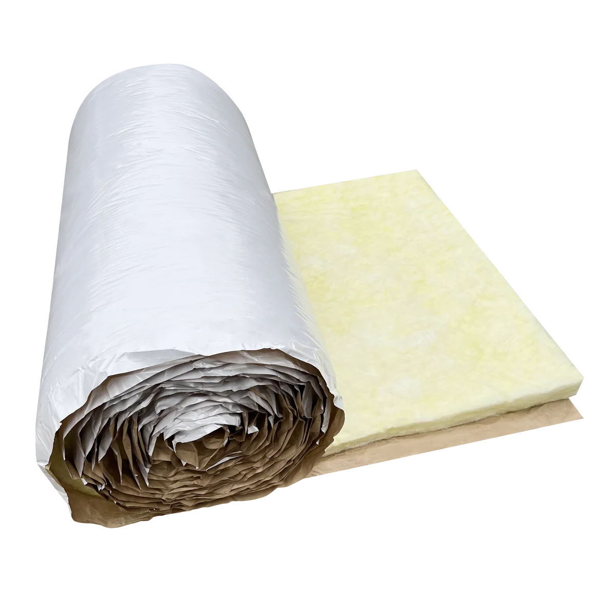 Metal Building MBI Yellow Glass Wool Rolls Fireproof 100mm Fiber Glass Wool Rolls with White Vinyl Facing