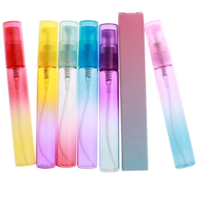 Free Sample 7color Thin Fine Mist Travel Cosmetic Packaging 8ml Rainbow Gradient Empty Refilling Glass Spray Perfume Bottle