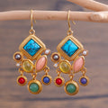 Handmade Women's Turquoise Gemstone Dangle Earrings Unique Vintage Boho Geometry Statement Design for Birthday Parties Any