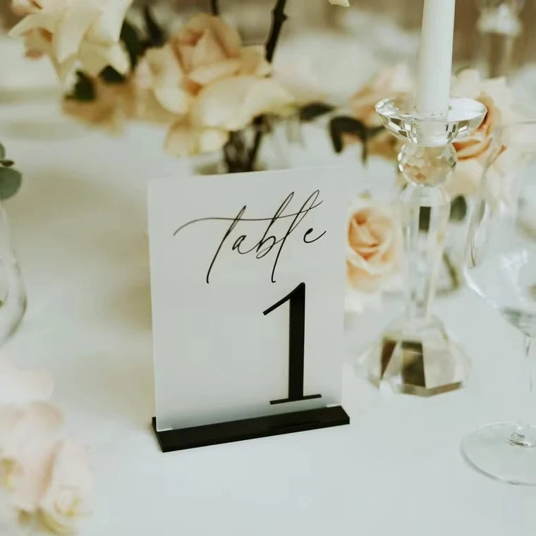 Wedding Party Decor Custom Luxury Frosted 3D Silver Place Card Holder Stand BLACK Rectangle Arch Acrylic Table Number