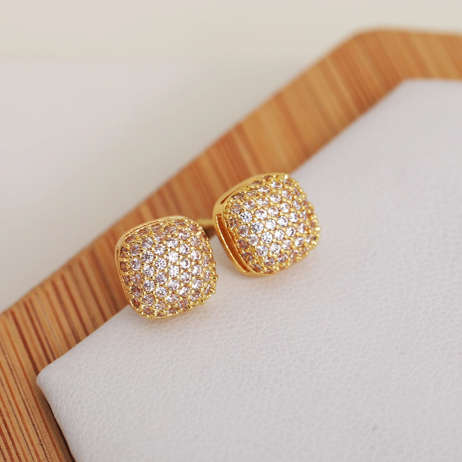 Korean New Trendy Women's 18K Gold Plated Brass Earrings Simple Geometric Cubic Zircon Square Stud Jewelry