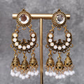 Vintage Bohemian Indian Jhumka Jhumki Silver/Gold Plated Alloy Hollow Crystal Beaded Dangle Long Tassel Earrings for Women