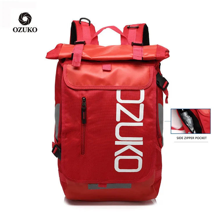 Ozuko 8020 Custom Logo School Backpack Waterproof Unisex Bag Roll Top Feature and Laptop Compartment Wholesale Bag Packs