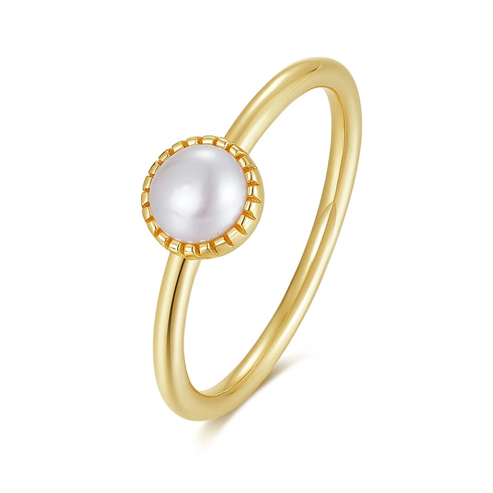 RINNTIN GPR20 Fine Pearl Ring Minimalist Jewelry 14k Gold Plated Single Pearl Ring for Women