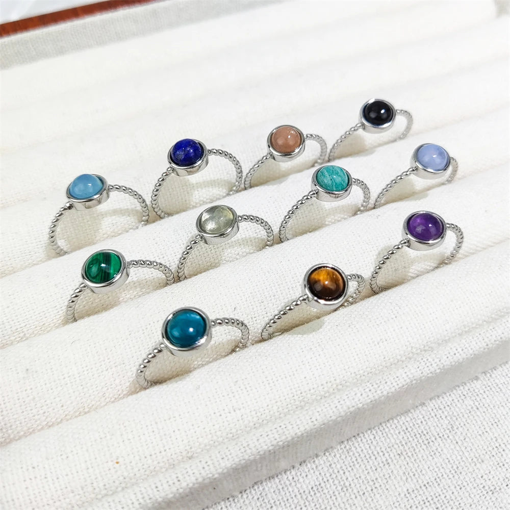 Bohemian Jewelry Fashion Natural Stone Open Finger Rings Blue Apatite Amethyst Tiger's Eye Amazonite Adjustable Ring for Women