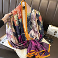 New Hot Sale Floral Printed Long 180*85cm Lightweight Polyester Shawls Womens Scarf  Headscarf Custom Designs Foulard Stole