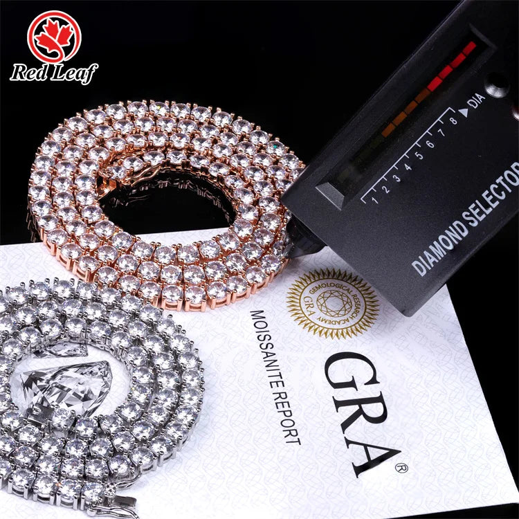 Redleaf S925 Moissanite Tennis Bracelet with VVS Diamond 3mm-6.5mm Wide Link Chain Elegant Necklace Jewelry