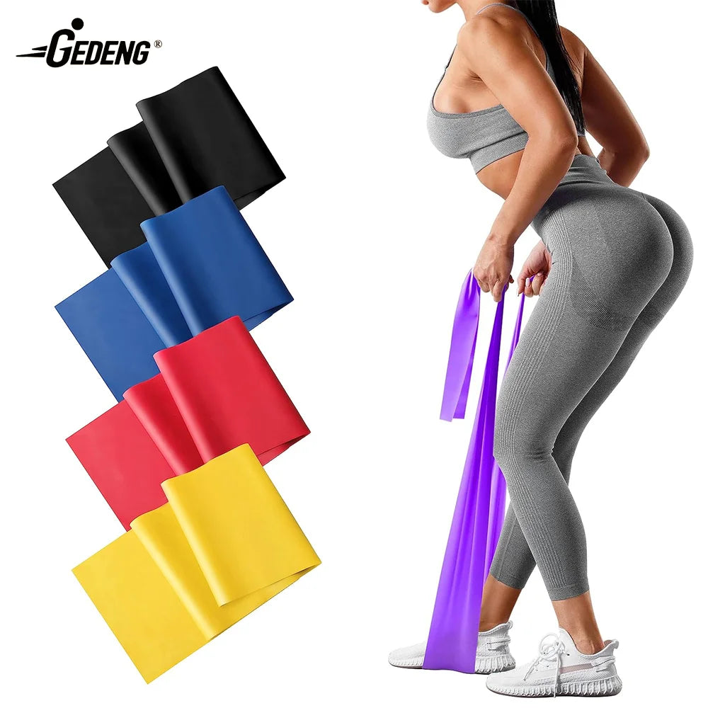 GEDENG Sale Fitness Custom Logo Latex Stretch Flat Elastic Bands Theraband Roll Yoga Pilates Rubber Stretch Resistance Band Set