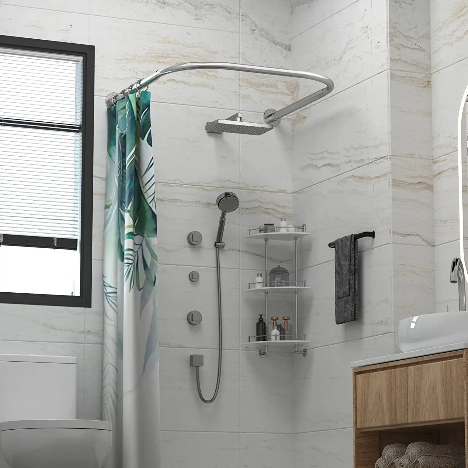 Professional Factory Bath Curtain Rail Adjustable Stainless Steel U Shaped Bathroom Corner Shower Curtain Rod Rack