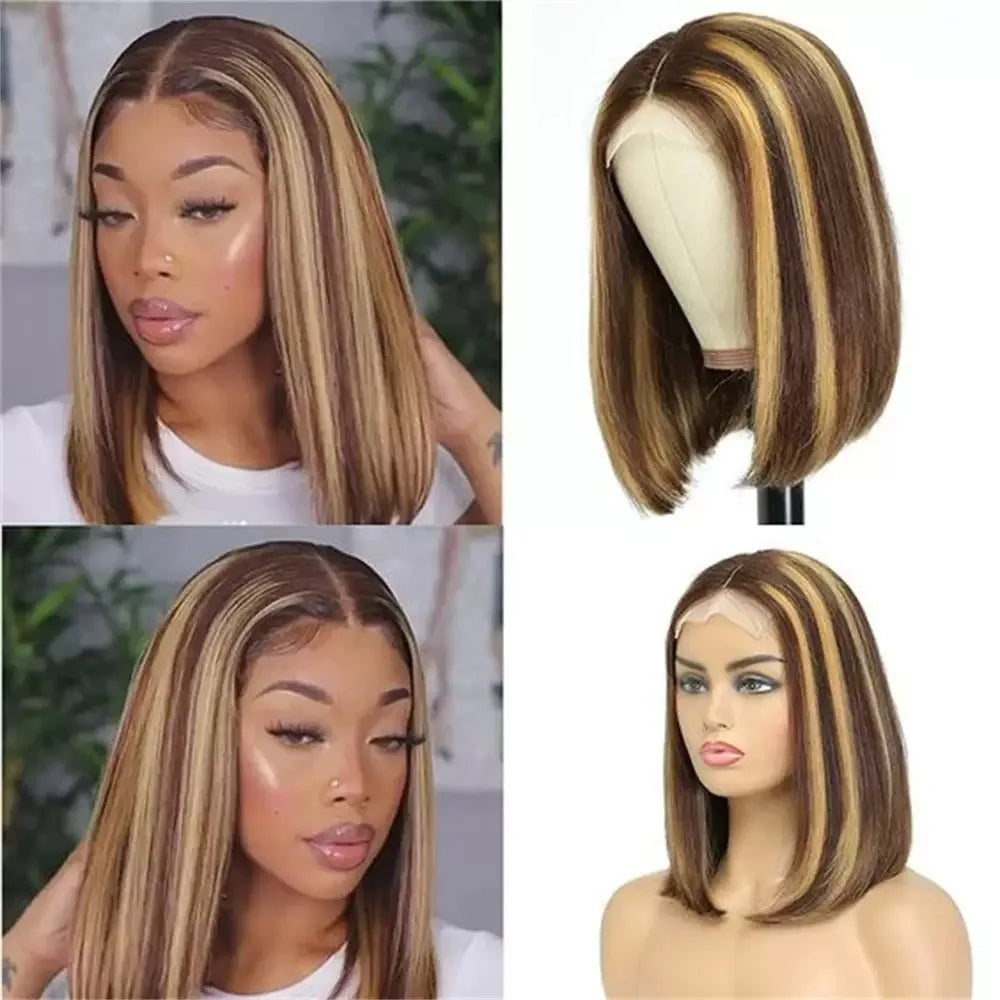 Wholesale Human Hair Lace Frontal Wigs P4/27 piano Highlighted Omber Brazilian Human Hair Short Bob Wig for Black Women