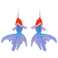 Summer New Cartoon Fresh Water Fish Pendant Earrings Blue Red Head Goldfish Acrylic Resin Drop Earrings for Girl Party Jewelry