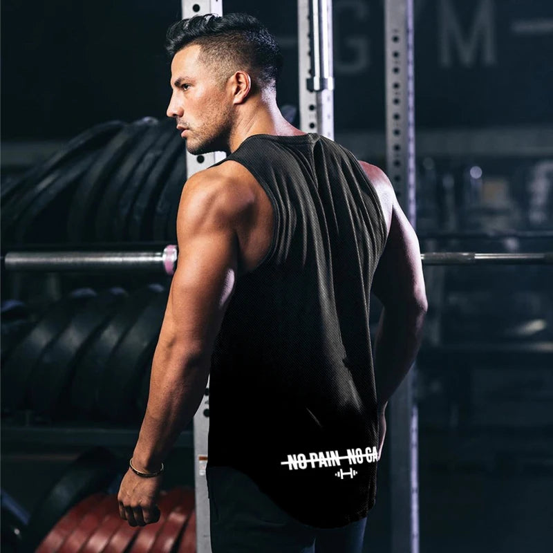 Fashion Mesh Fitness Workout Gym Mens Tank Top Quick Dry Muscle Sleeveless Shirt Sports Stringer Clothing Bodybuilding Singlets
