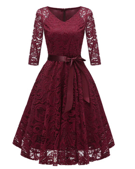 Hot Selling Women's Autumn V-neck Lace up Sexy Long Sleeved Dress