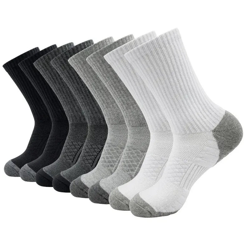Wholesale Men's Custom Logo Knitted Cotton Blend Sports Socks with Jacquard Technology Anti-Bacterial Crew Socks for Training