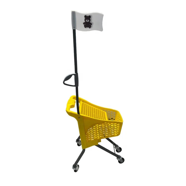 Colorful 4 Wheeled Trolley Plastic Supermarket Shopping Trolley with Flag