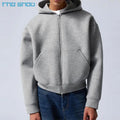 Custom Logo Heavyweight 100% Cotton Full Zipper Hoodie 500gsm Oversized Thick Drop Shoulder Boxy Cropped Zip Hoodie
