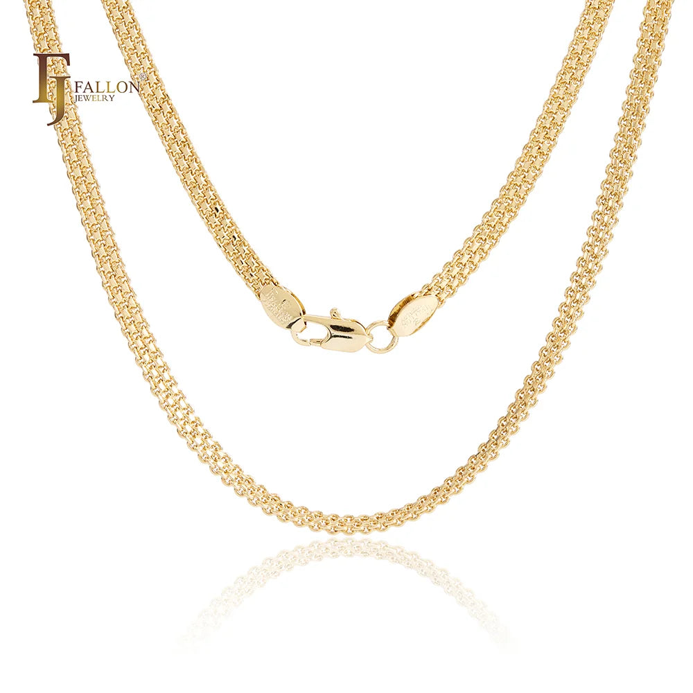 4mm+ FJ Fallon Fashion Jewelry Bismarck Weaving Anchor Triple Link Chain Plated in 14K Gold Brass Based Split