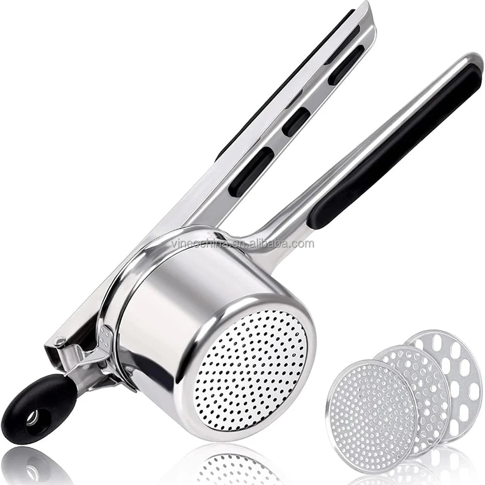 Heavy Duty Stainless Steel Large Ricer Potato Masher with 3 Interchangeable Discs