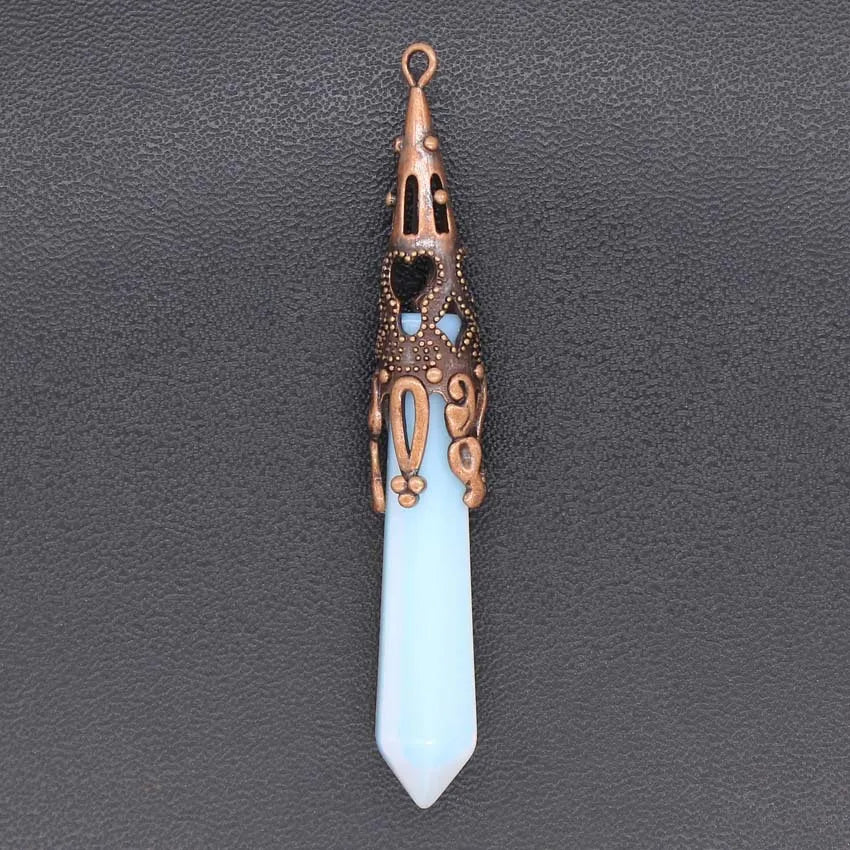 DIY Lovely Opalite Hexagonal Prism Chakra Charms Pendent Reiki Healing Yoga Crystal Point Stone Pendants Pendulum Ornaments Folk Crafts