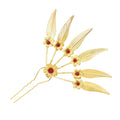 Ethnic Leaves Hair Stick Gold Plated Rhinestone Flower Red Clear Crystal Women Hair Accessories