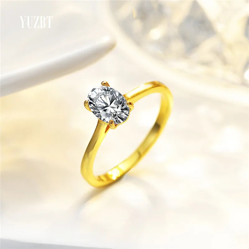 Classic Yellow Gold Plated 1 Ct Excellent Egg Cut D Color Pass Diamond Test Oval Moissanite Wedding Ring for Women Fine Jewelry