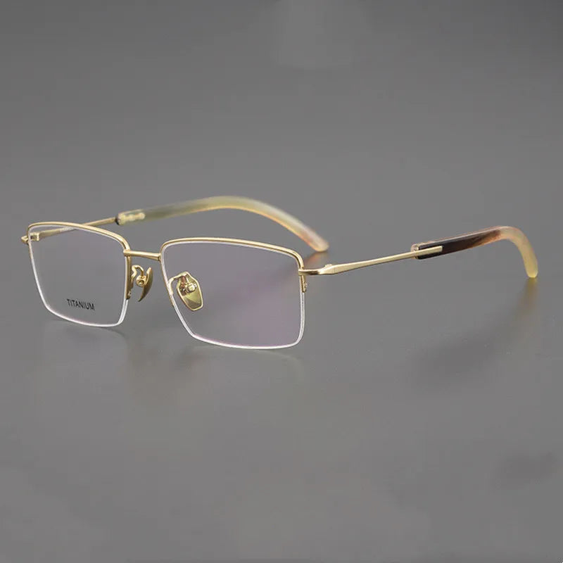 Pure Titanium Horn Glasses Eyeglass Frame Half Frame Optical Natural Ox Horn Frame Gold Rimless Buffalo Glasses Shenzhen Glasses