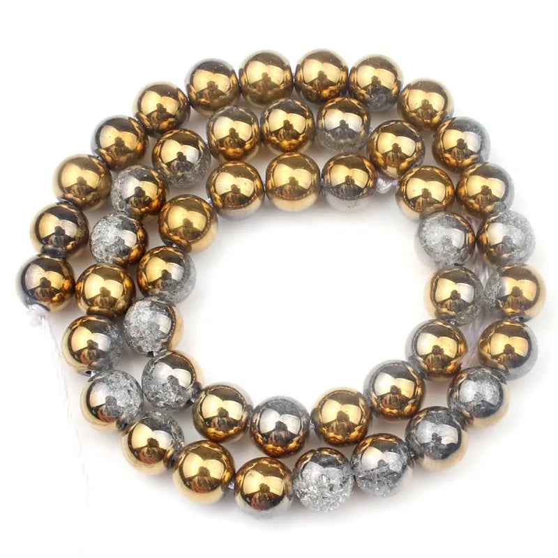 Wholesale Plated Gold and White Star Quartz Snow Cracked Stone Natural Semi Gemstone 6-12mm Loose Round Beads for Jewelry Making