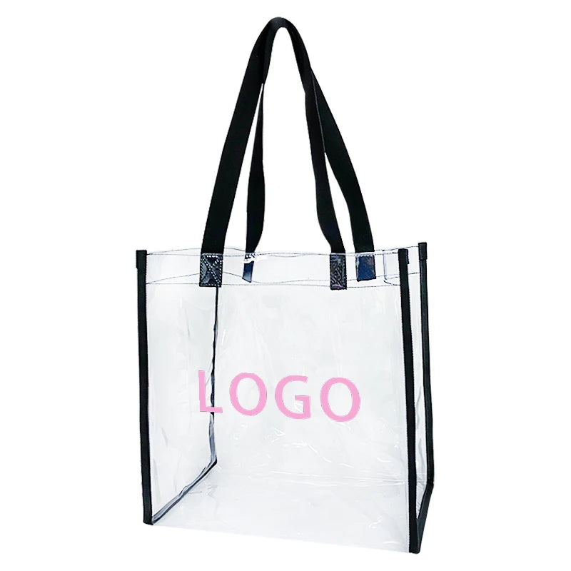 Custom Logo Transparent PVC Tote Bag Waterproof Handbag with Handle for Daily Use Gift Travel Promotion