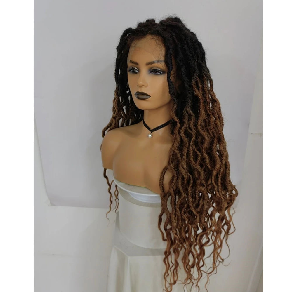 Braided Wigs Frontal Wigs With Straight Faux Locs Crochet Hair Long Black Dreadlocks Braids Wig 13X4 Synthetic Lace for Women