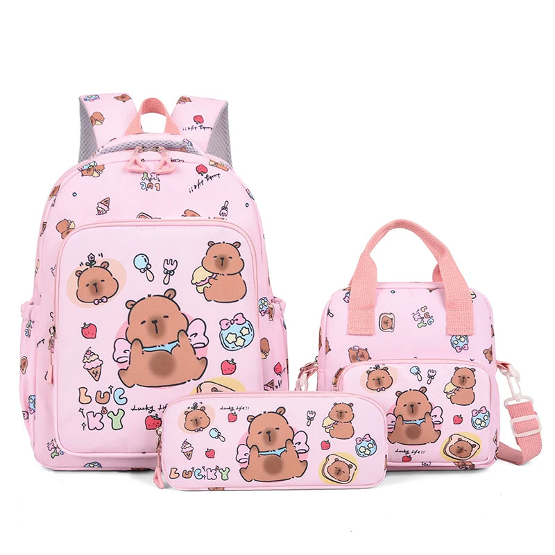 New Fashionable Cartoon Student Backpack Set Anti-Theft Waterproof Reduced Load Large Capacity Convenient Handheld Bento Bag