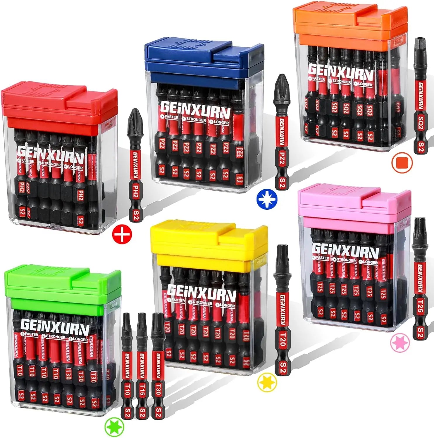 Geinxurn 2024 High-Torque Industrial Grade 90PCS 50MM Magnetic Screwdriver Bit Set Including PZ2 Pozi PH Torx SL SQ Hex Bits S2