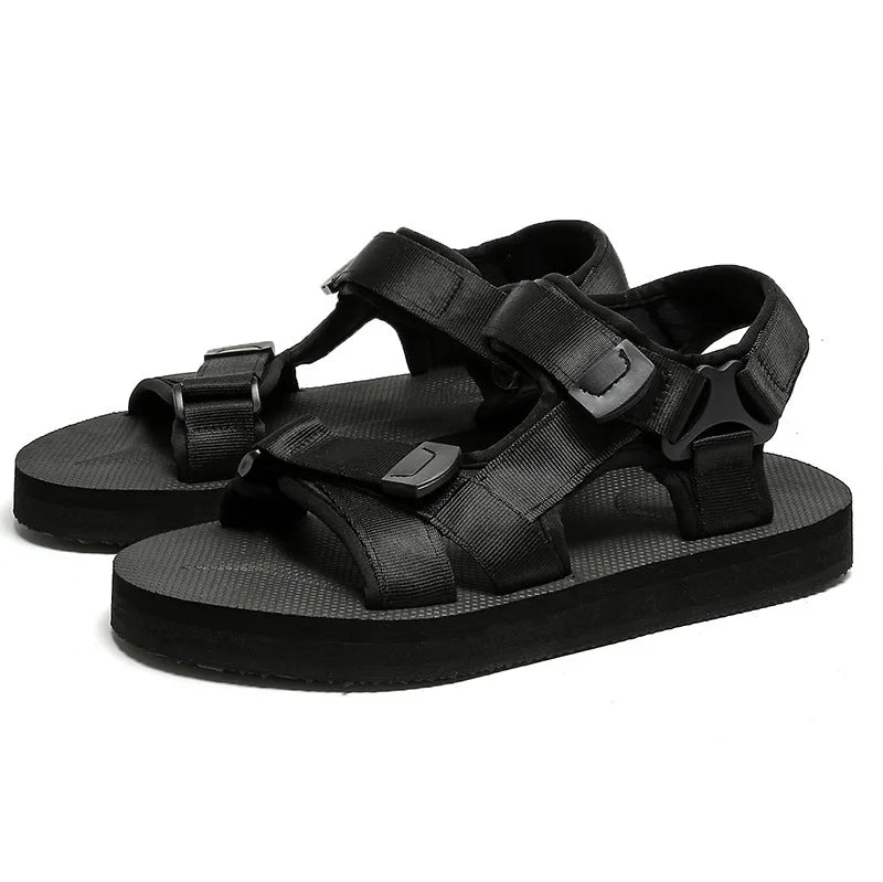 Men's Fashionable Black EVA Slides Casual Open Toe Outdoor Sandals Arch Support Flat Soft Waterproof Features Solid Black Fabric