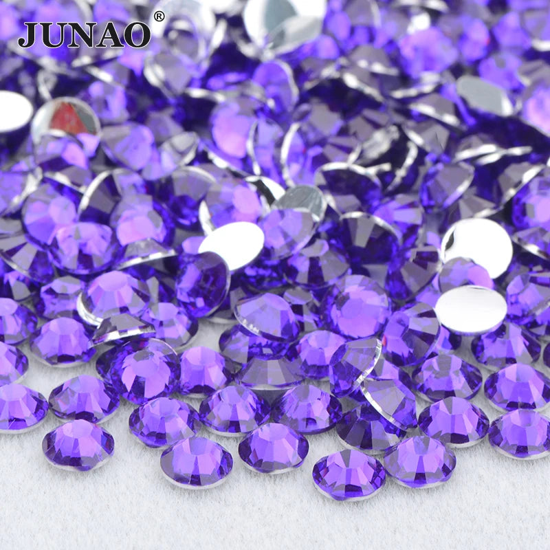 JUNAO Wholesale 2mm 3mm 4mm 5mm 6mm Flatback Round Crystal Stones Violet Resin Rhinestones for Garment Decoration