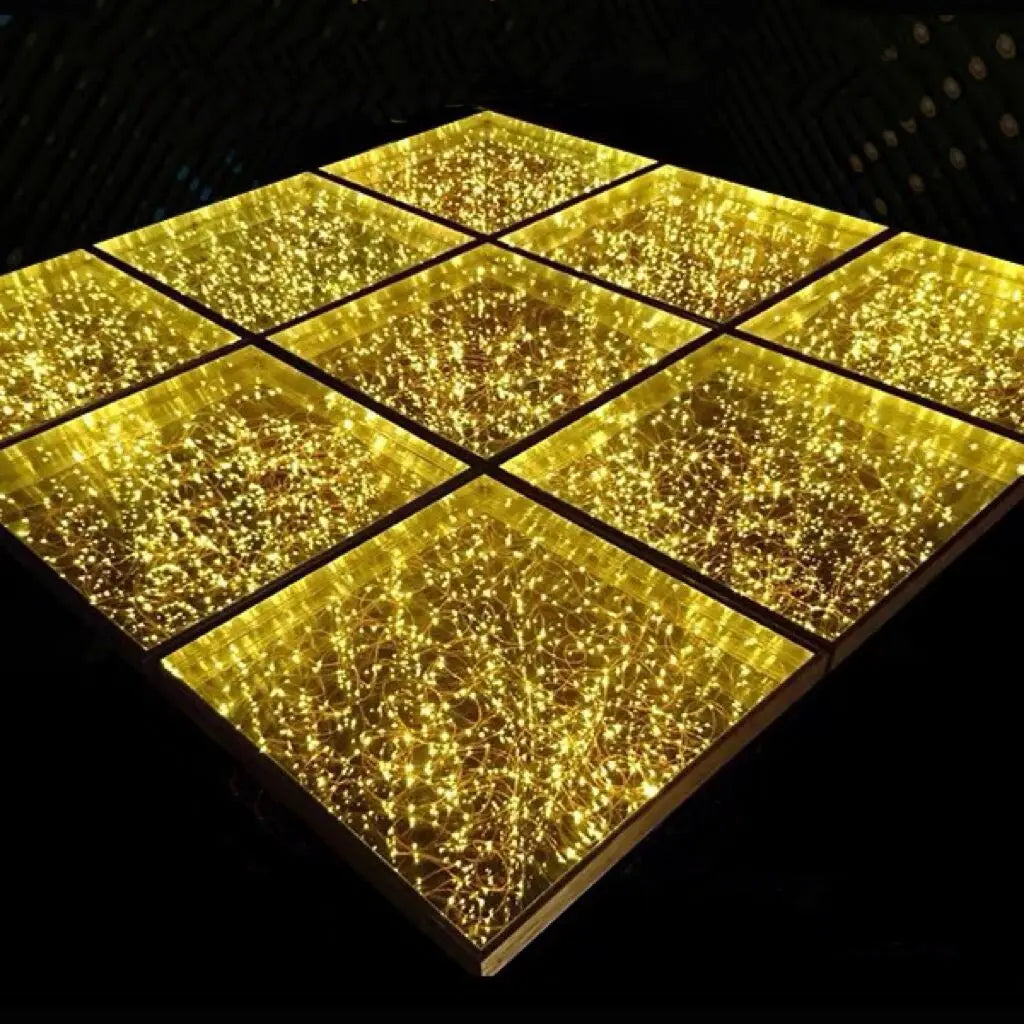 Customized 50x50 Wire Conneted Mono Color 3D Mirror Stage Floors Golden DIY LED Portable Dance Floor for Wedding Party