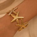 Ocean Style 18K Gold Plated Fashion Waterproof Stainless Steel Starfish Opening Adjustable Bangles for Women Jewelry