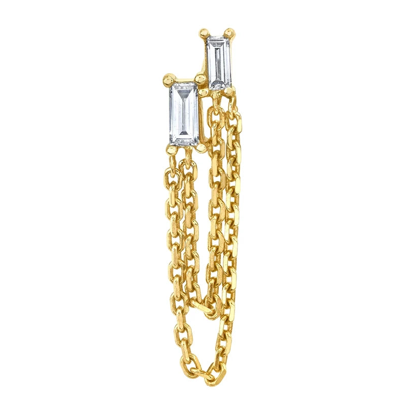 CANNER Fashion Hot Selling S925 Sterling Silver Ins Style square Diamond Double Chain Tassel Stud Earrings