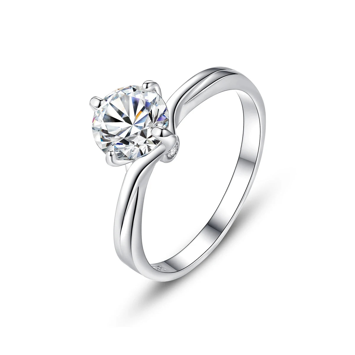 Moissanite Eternity Love Jewellery Silver Ring with Pave Setting Rhodium Plating Round Brilliant Cut Unisex