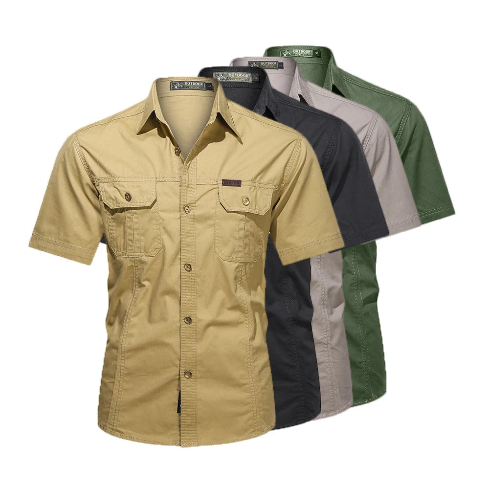 Men's Cotton Casual Short Sleeve  Shirt Half Sleeve Design for Outdoor Sports-XL Size Hiking Climbing Hunting