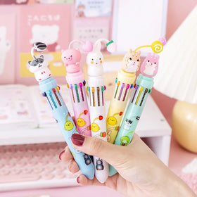 Back to School Supplies Cartoon Kawaii Animal Design Multi 10 Color Ink Pen