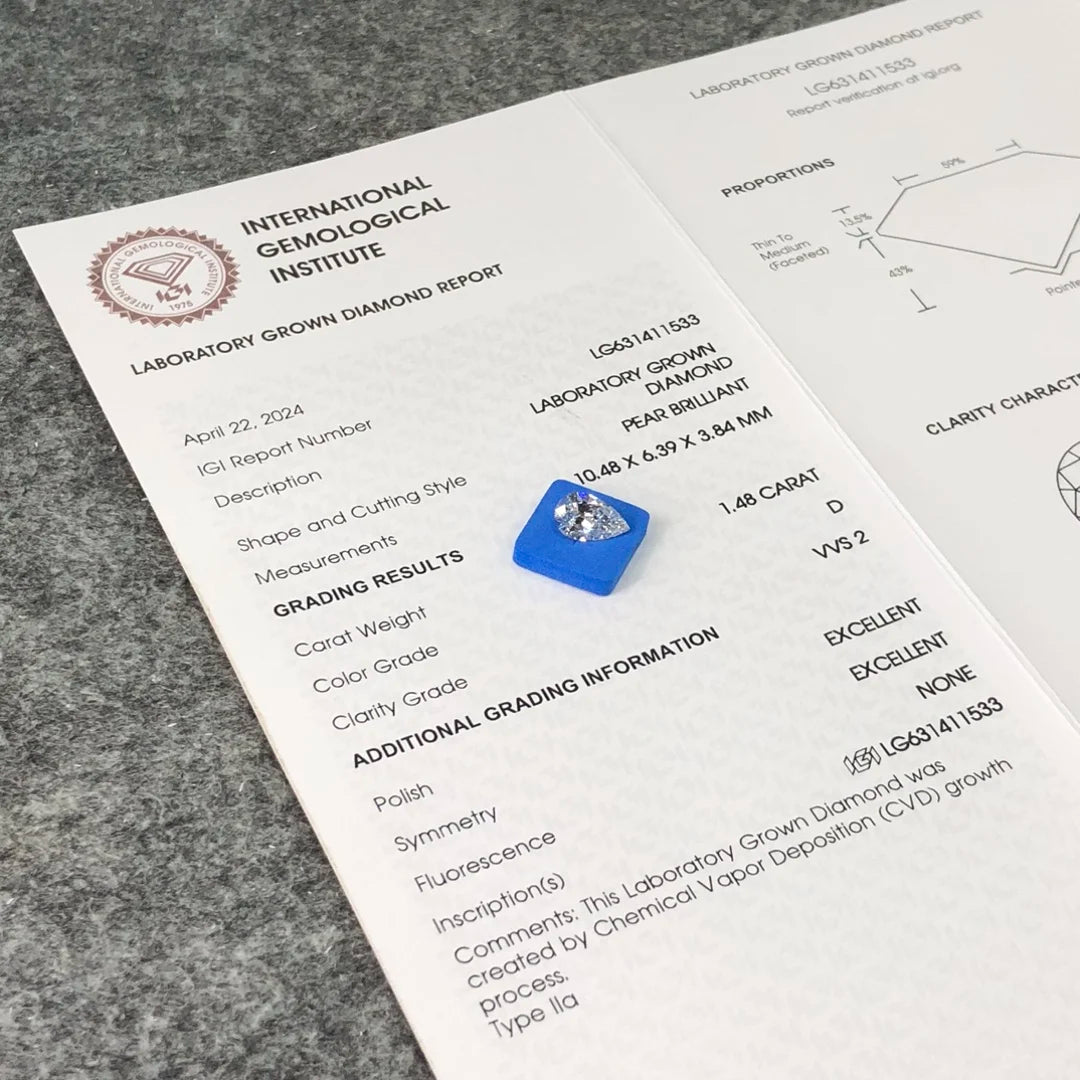IGI  Certified 1.48ct  D VVS2 Wholesale Lab Created Diamond CVD Lab Grown Diamond