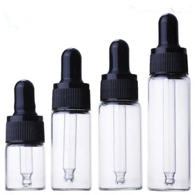 In Stock 5ml 10ml 15ml 20ml Clear/amber Glass Tube Dropper Bottle With Black Plastic Top for Perfume/essential Oil