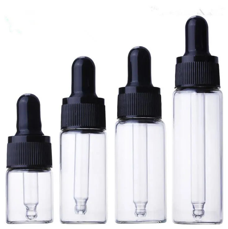 In Stock 5ml 10ml 15ml 20ml Clear/amber Glass Tube Dropper Bottle With Black Plastic Top for Perfume/essential Oil