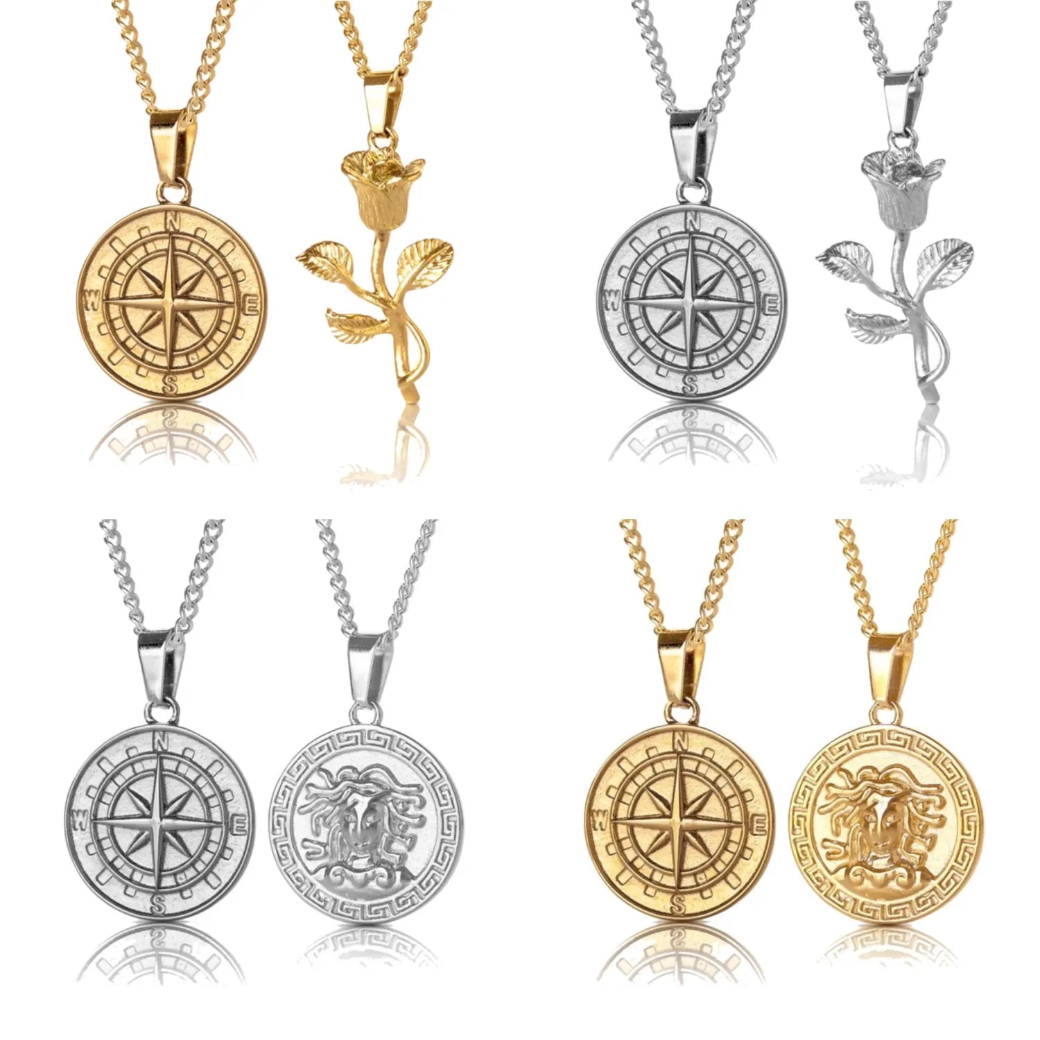 Custom Manufacturer Hip Hop 316L Stainless Steel Compass Pendant Necklace 18k Gold Silver Compass Necklace Men Pendants Jewelry