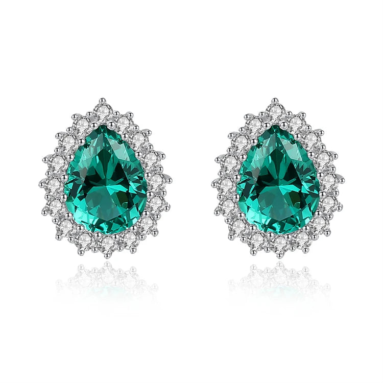 Fine Jewelry 925 Sterling Silver Gemstone Women Fashion Water Drop Shape Diamond Stud Earrings