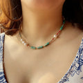 Wholesale New Arrival Boho Pearl Necklace Women Agate Green Gemstone Fashion Hand Beaded Necklace