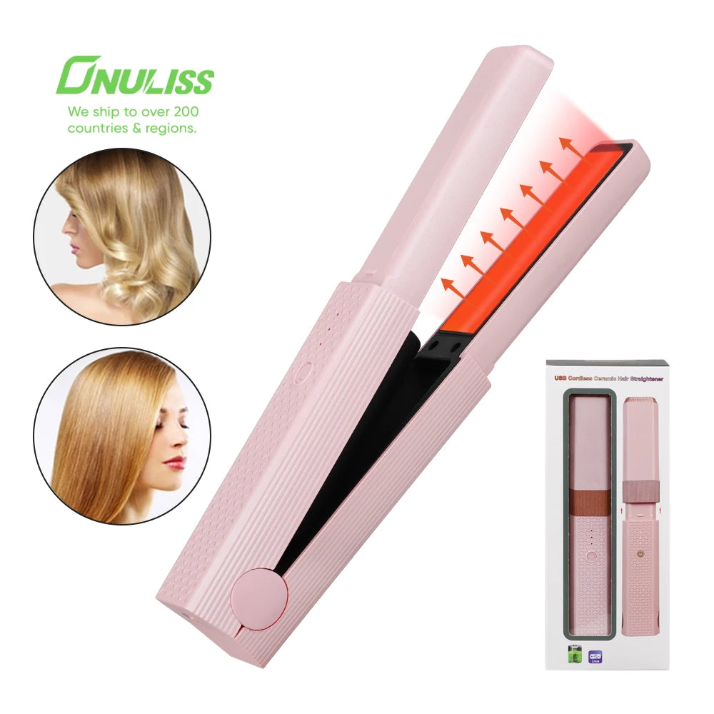 Mini 2 in 1 Adjustable Temperature Hair Curler and Straightener Cordless Flat Iron Professional Hair Straightener for Home Use